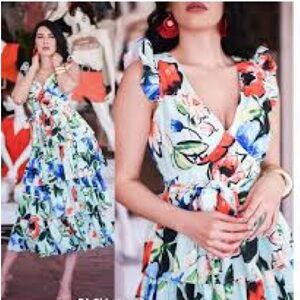 Vibrant Floral Wrap Midi Dress